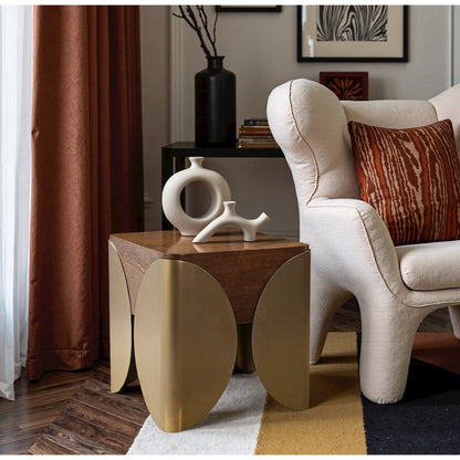 Cazari Brown Oak Wood And Iron End Table