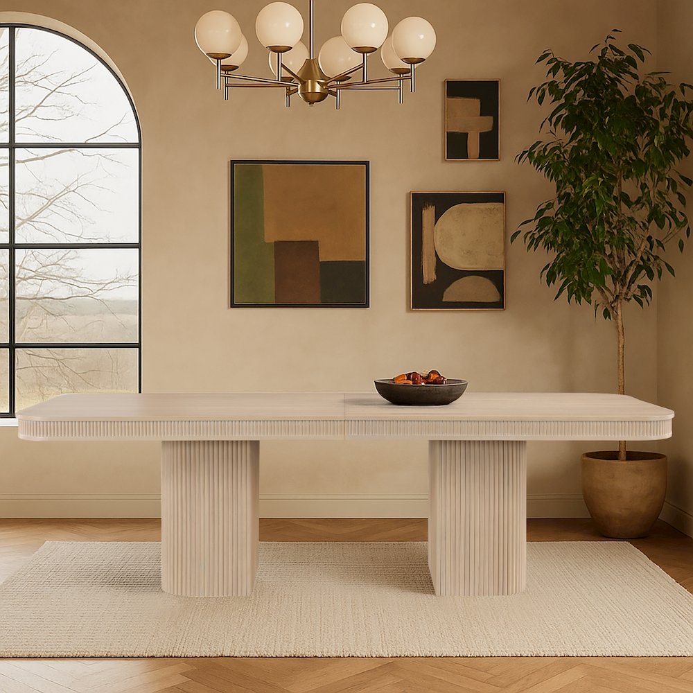 Mohari 112" / 160" Natural Solid Wood And Oak Veneer Dining Table (3 Boxes)