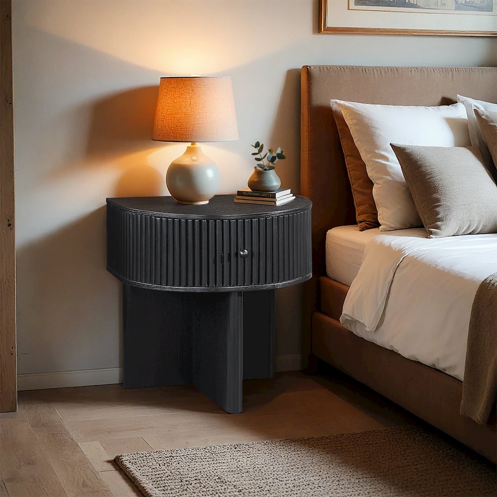 Cortland Black Acacia Veneer And Solid Wood Night Stand
