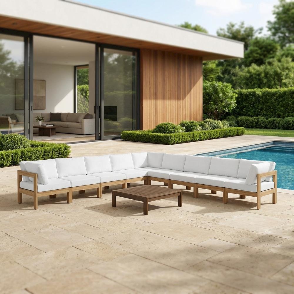 White Fabric Outdoor Patio Modular Sectional With Contemporary Style