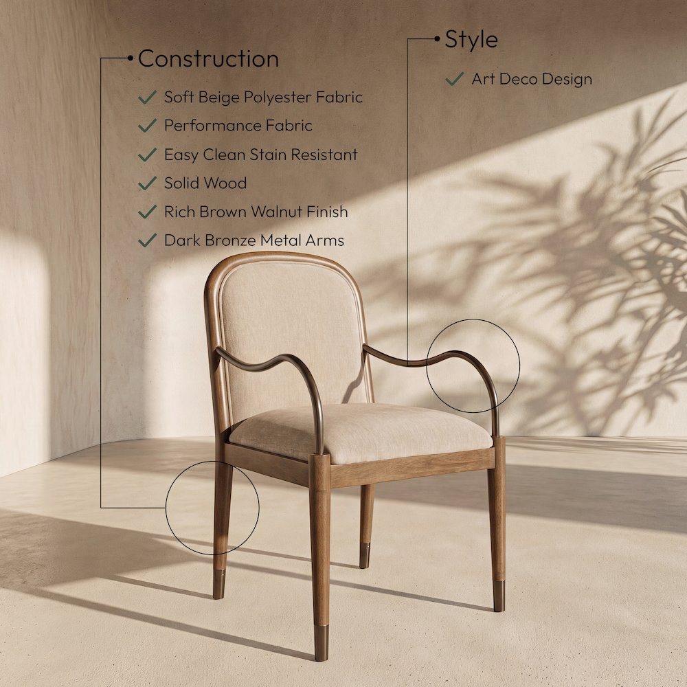 Cambria Beige Fabric Upholstered Dining Arm Chair