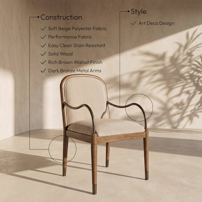 Cambria Beige Fabric Upholstered Dining Arm Chair