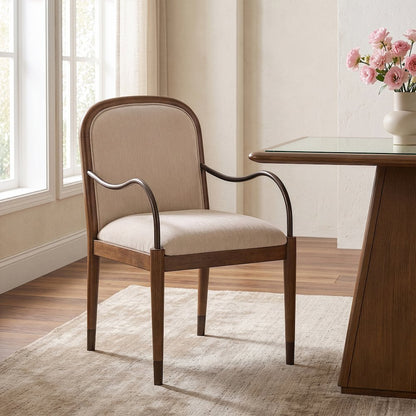 Cambria Beige Fabric Upholstered Dining Arm Chair
