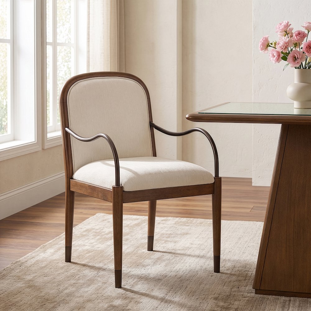 Cambria Cream Fabric Upholstered Dining Arm Chair