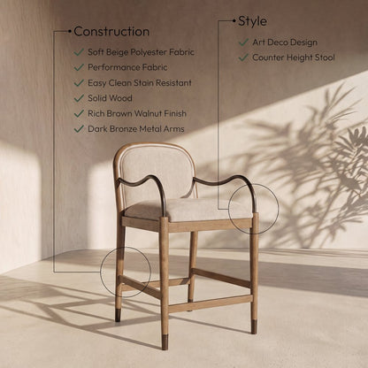 Cambria Beige Fabric Upholstered Counter Stool