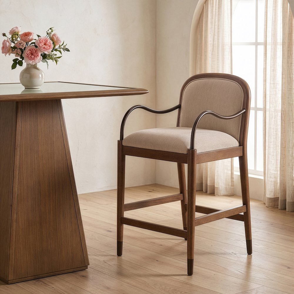 Cambria Beige Fabric Upholstered Counter Stool