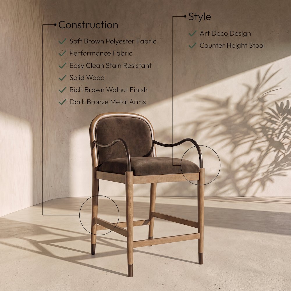 Cambria Brown Fabric Upholstered Counter Stool