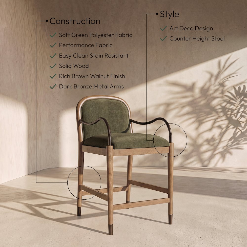 Cambria Green Fabric Upholstered Counter Stool