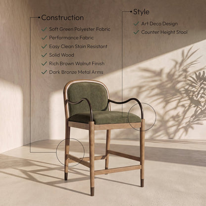 Cambria Green Fabric Upholstered Counter Stool