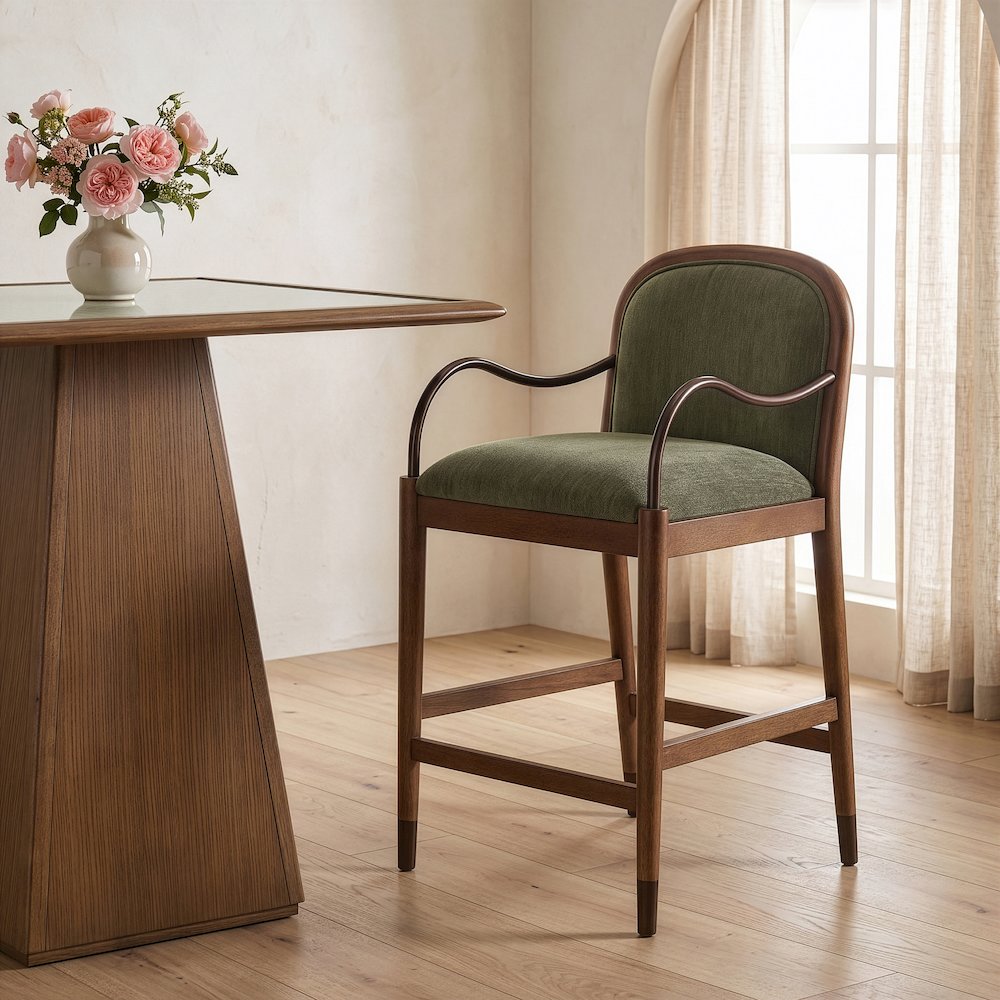 Cambria Green Fabric Upholstered Counter Stool