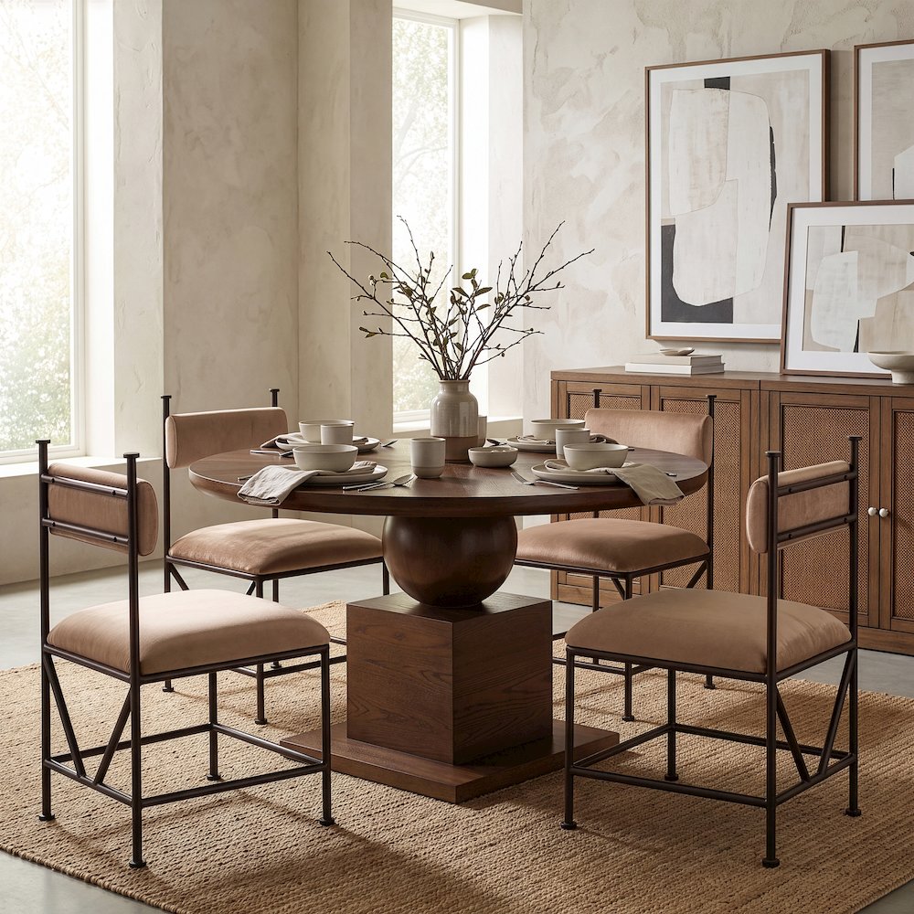 Monarch Beige Velvet Performance Fabric Upholstered Dining Chair, Set of 2