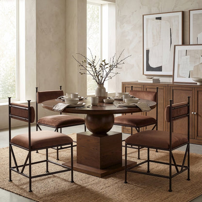 Monarch Brown Velvet Performance Fabric Upholstered Dining Chair, Set of 2
