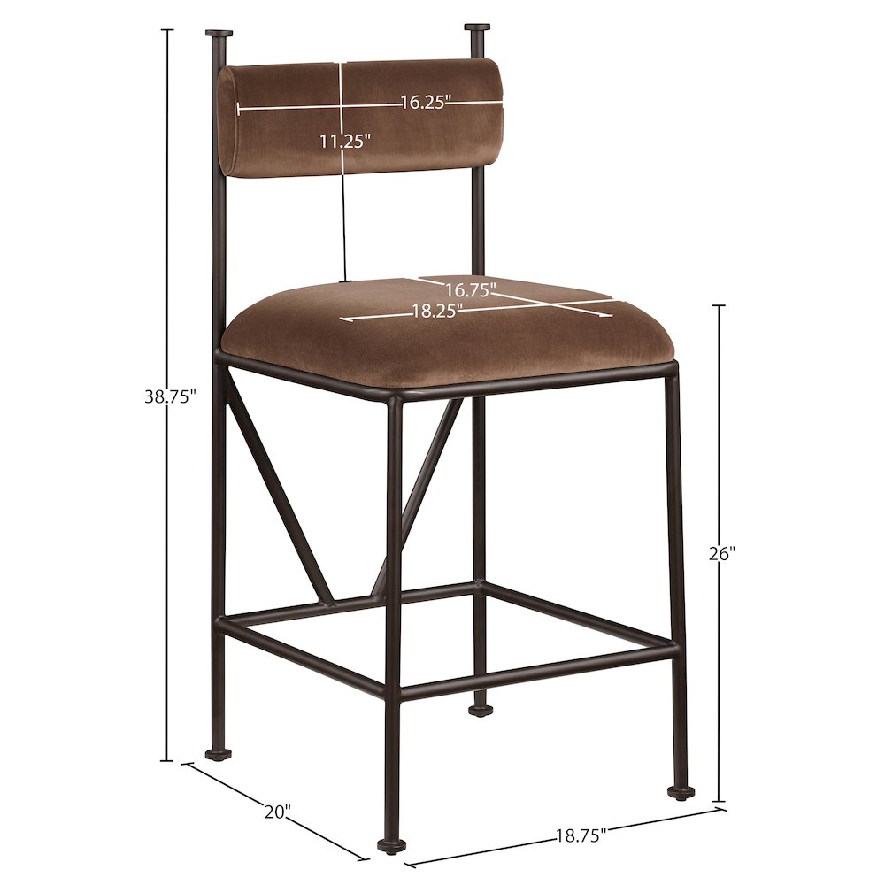 Monarch Brown Velvet Performance Fabric Upholstered Counter Stool, Set of 2