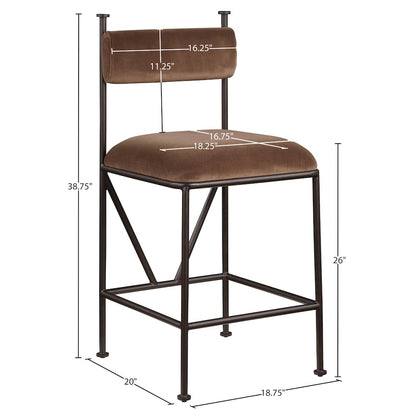 Monarch Brown Velvet Performance Fabric Upholstered Counter Stool, Set of 2