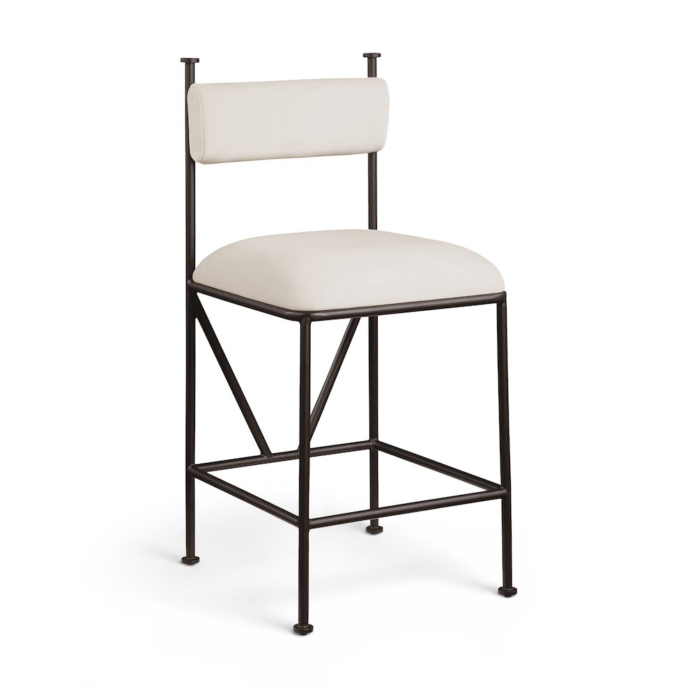 Monarch Cream Velvet Performance Fabric Upholstered Counter Stool, Set of 2