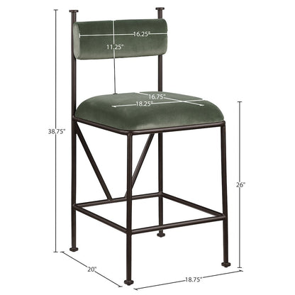 Monarch Green Velvet Performance Fabric Upholstered Counter Stool, Set of 2