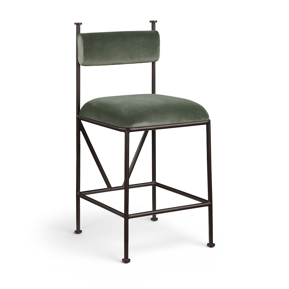 Monarch Green Velvet Performance Fabric Upholstered Counter Stool, Set of 2