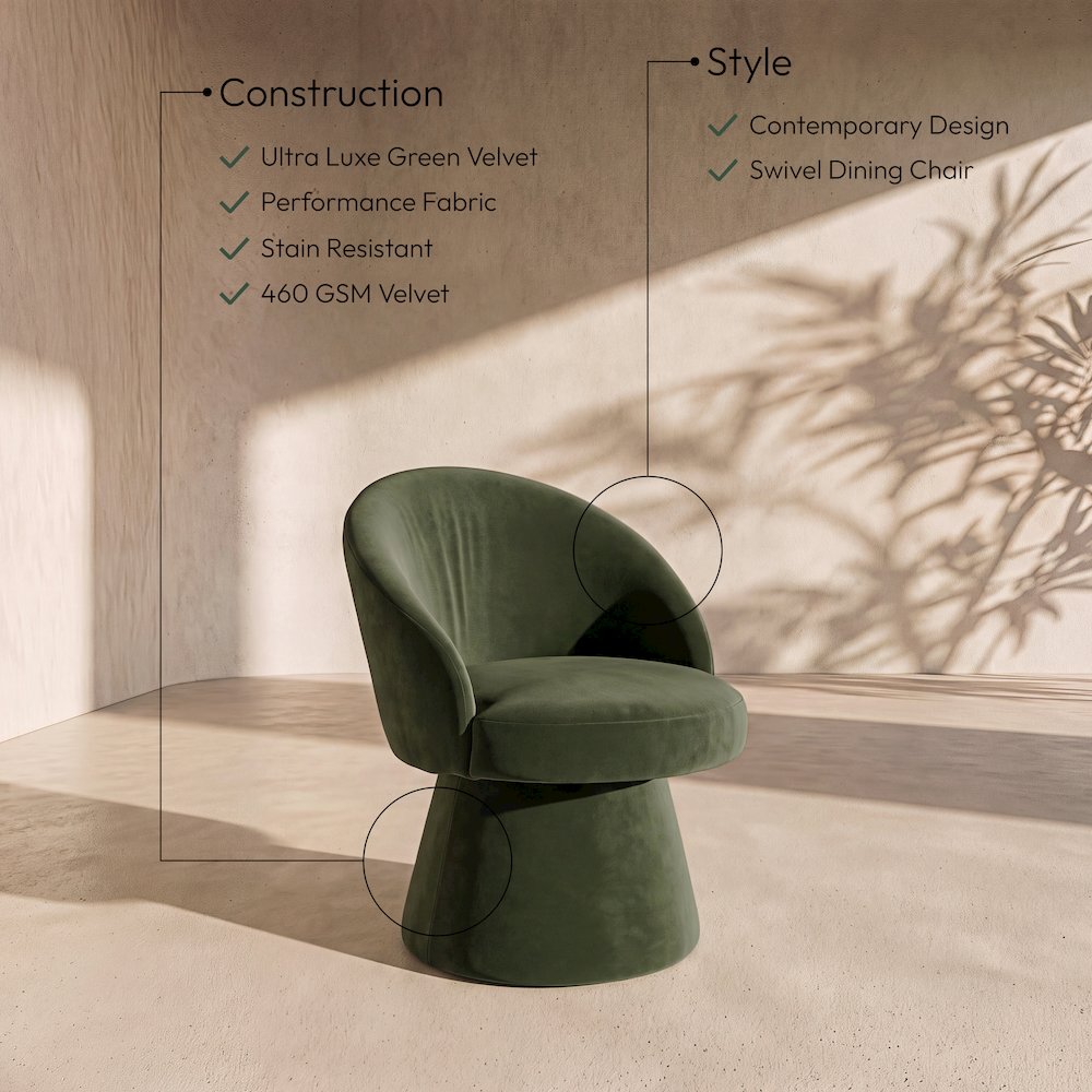 Selene Green Velvet Performance Fabric Upholstered Swivel Dining Chair