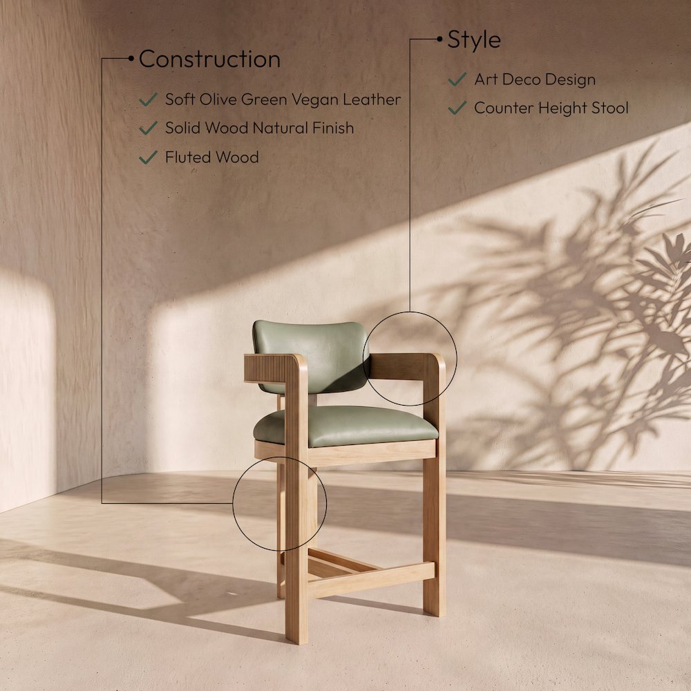 Sacha Olive Vegan Leather Upholstered Counter Stool