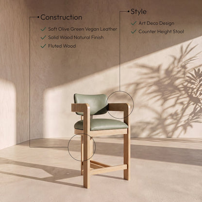 Sacha Olive Vegan Leather Upholstered Counter Stool