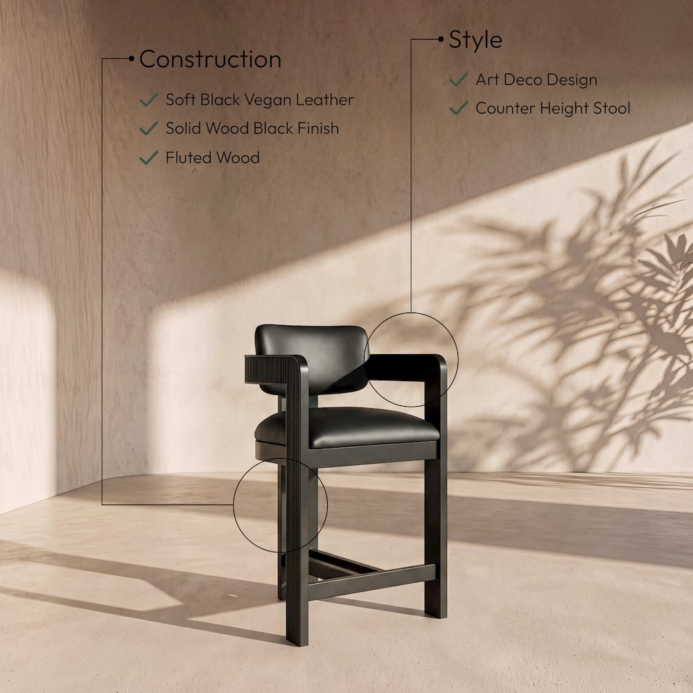 Sacha Black Vegan Leather Upholstered Counter Stool