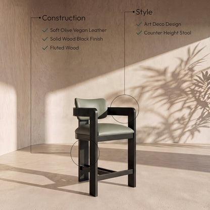 Sacha Olive Vegan Leather Upholstered Counter Stool