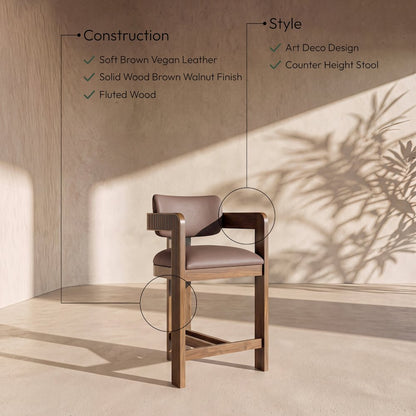 Sacha Brown Vegan Leather Upholstered Counter Stool