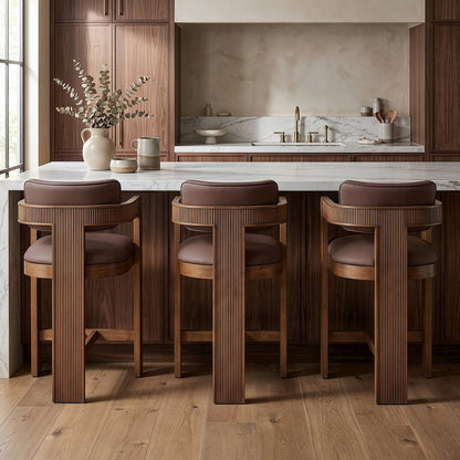 Sacha Brown Vegan Leather Upholstered Counter Stool