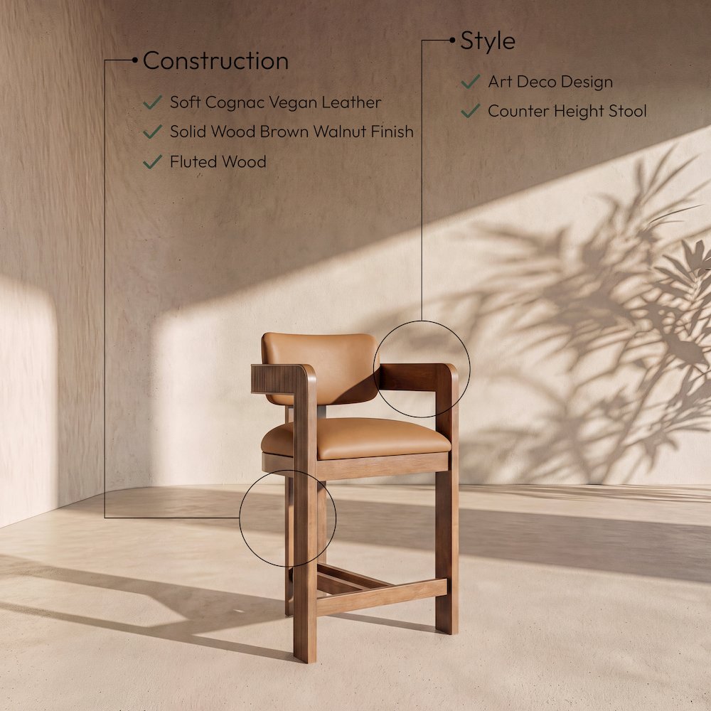 Sacha Cognac Vegan Leather Upholstered Counter Stool