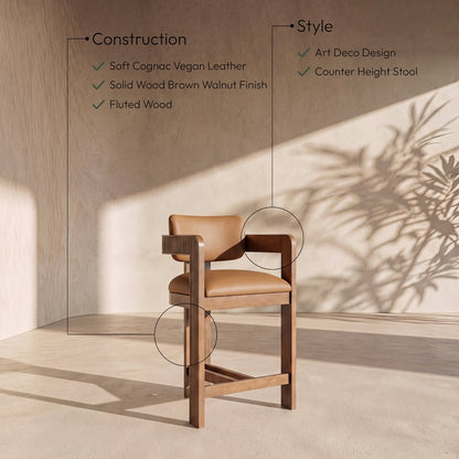 Sacha Cognac Vegan Leather Upholstered Counter Stool