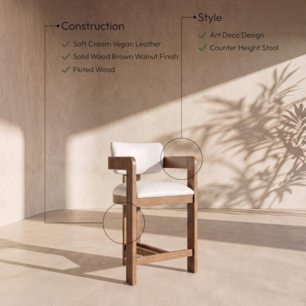 Sacha Cream Vegan Leather Upholstered Counter Stool
