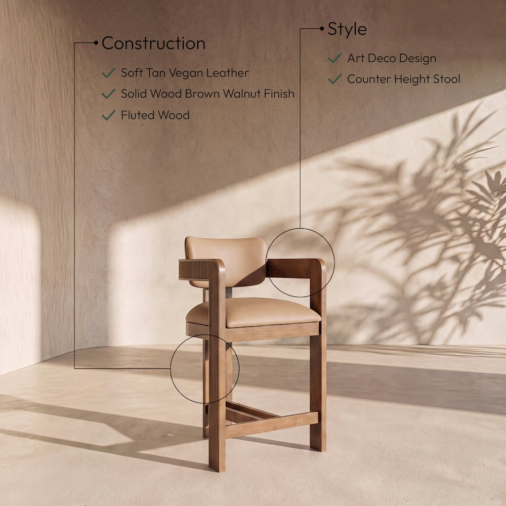 Sacha Tan Vegan Leather Upholstered Counter Stool