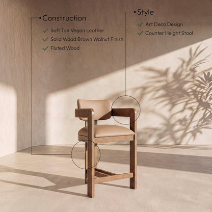 Sacha Tan Vegan Leather Upholstered Counter Stool