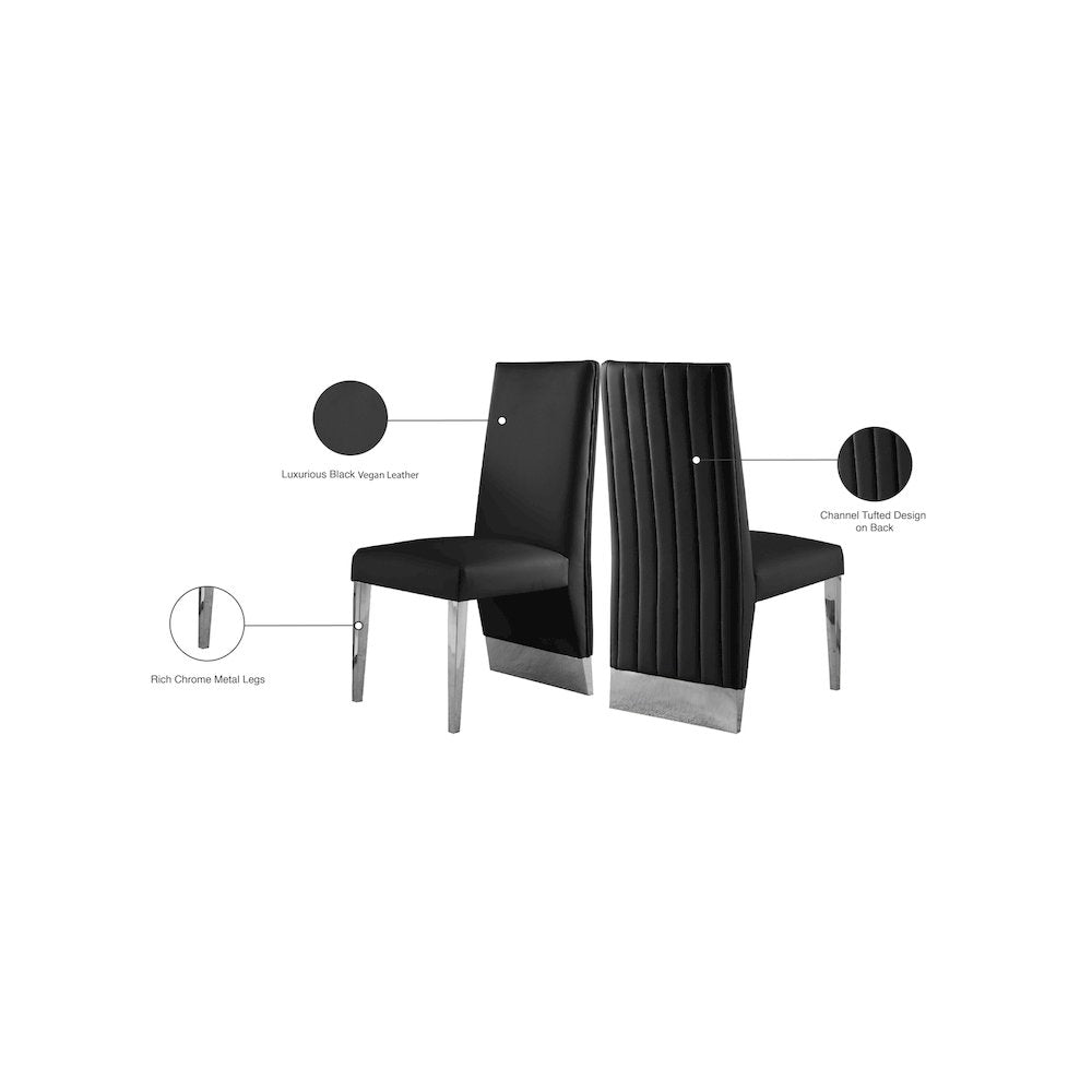 Porsha Black Vegan Leather Dining Chair, Set of 2