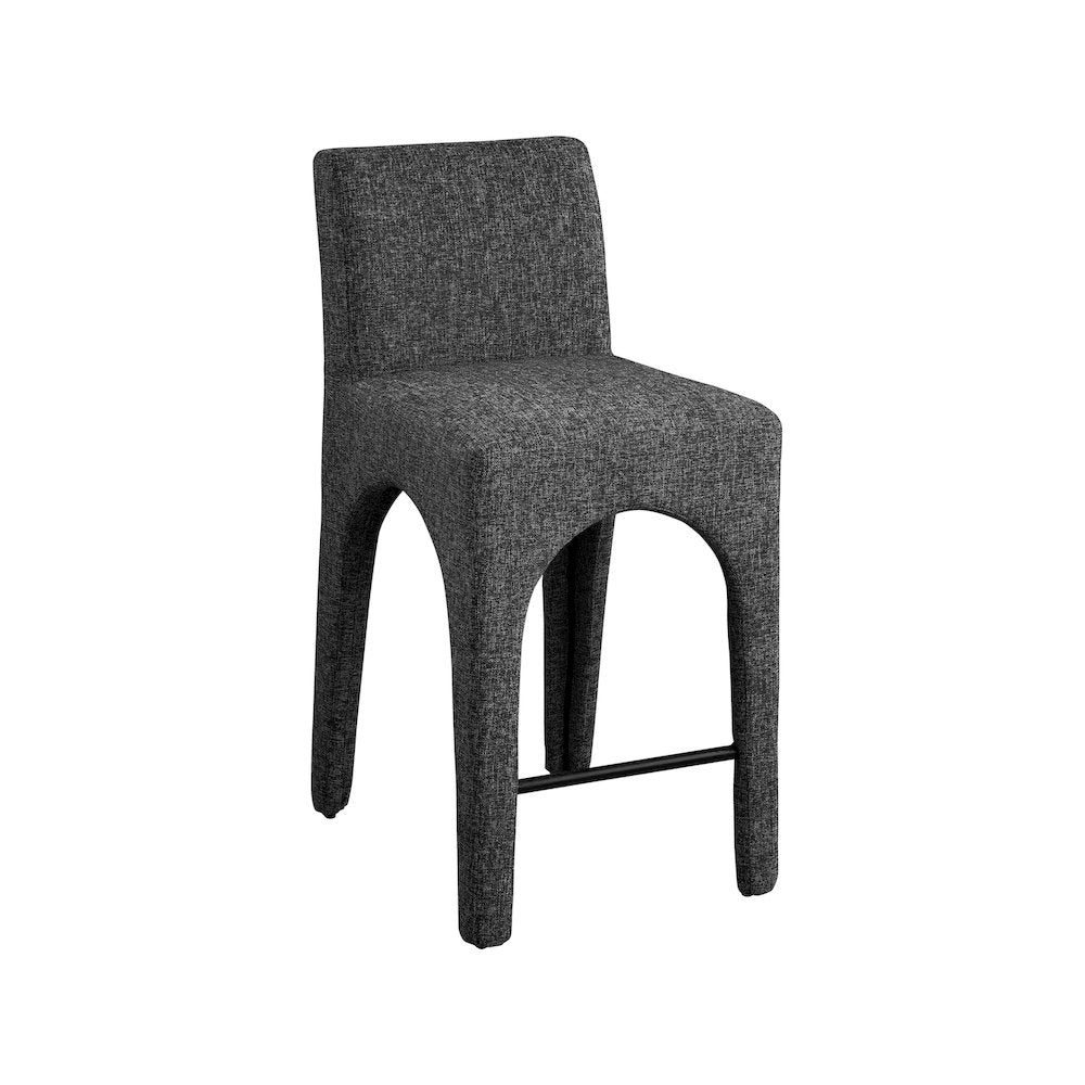 Gramercy Black Linen Textured Fabric Stool
