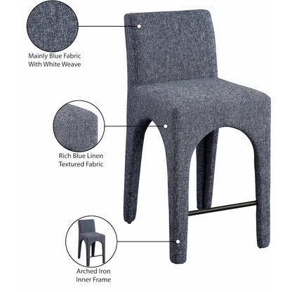 Gramercy Blue Linen Textured Fabric Stool