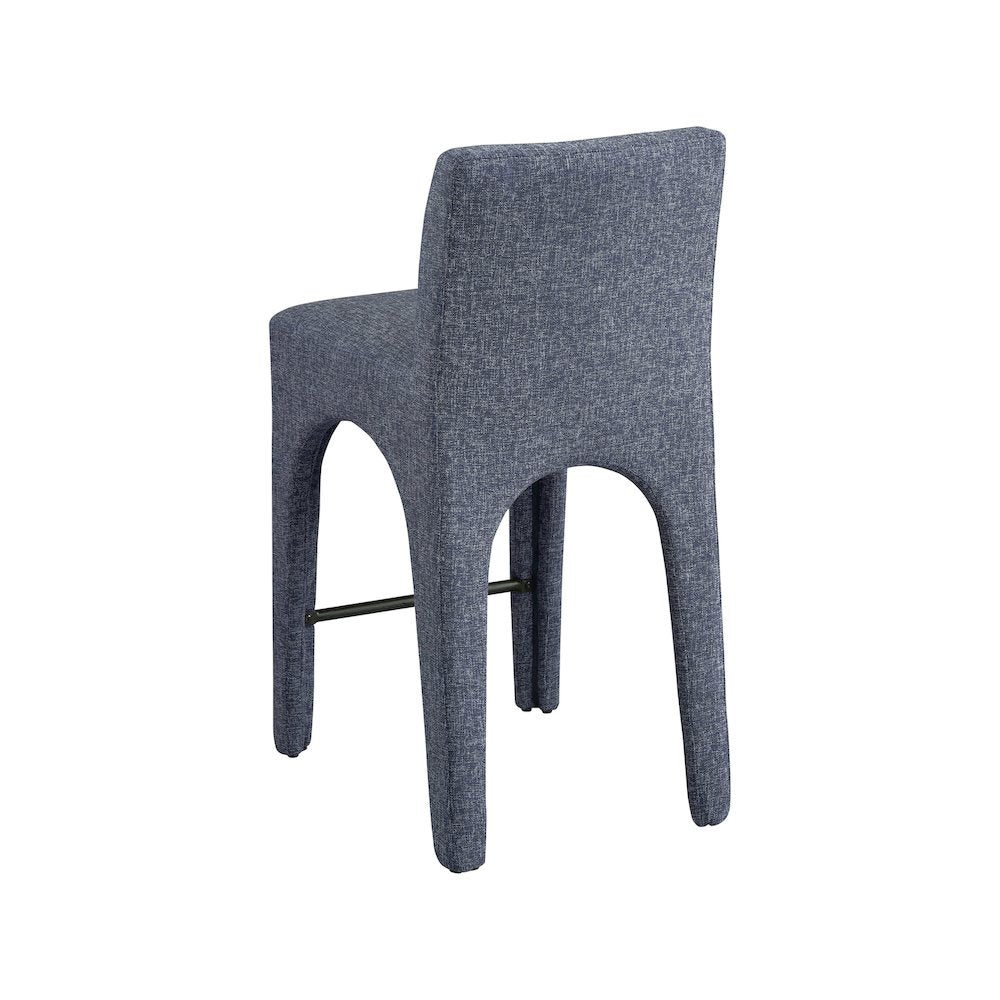 Gramercy Blue Linen Textured Fabric Stool