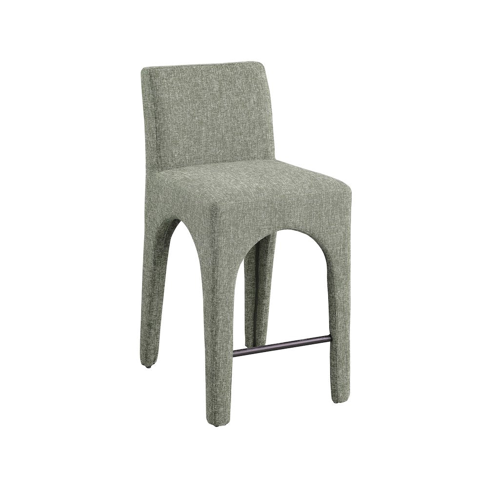 Gramercy Green Linen Textured Fabric Stool