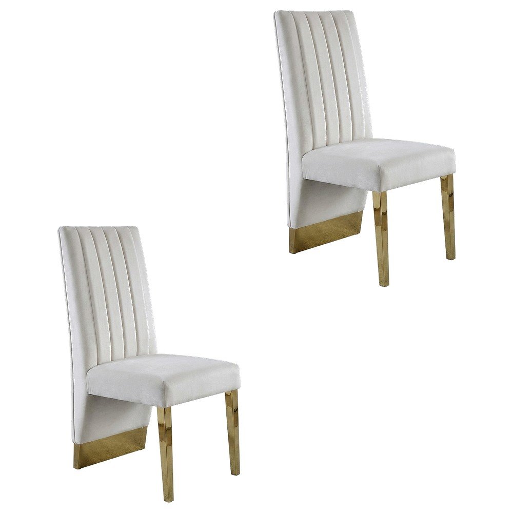 Velvet Upholstered Dining Chairs with Gold Metal Legs, Cream Velvet, Set of 2