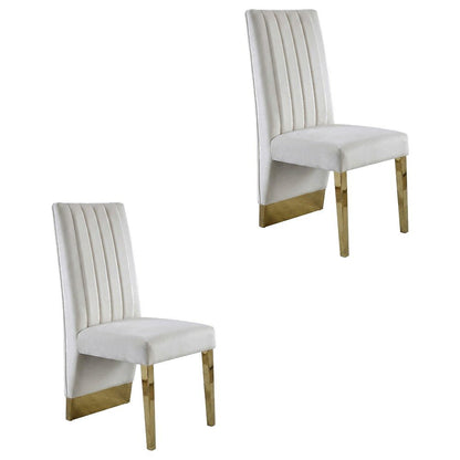Velvet Upholstered Dining Chairs with Gold Metal Legs, Cream Velvet, Set of 2