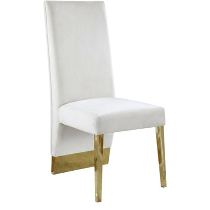 Velvet Upholstered Dining Chairs with Gold Metal Legs, Cream Velvet, Set of 2