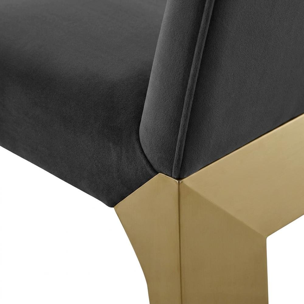 Velvet Upholstered Dining Chairs with Gold Metal Legs, Grey Velvet, Set of 2