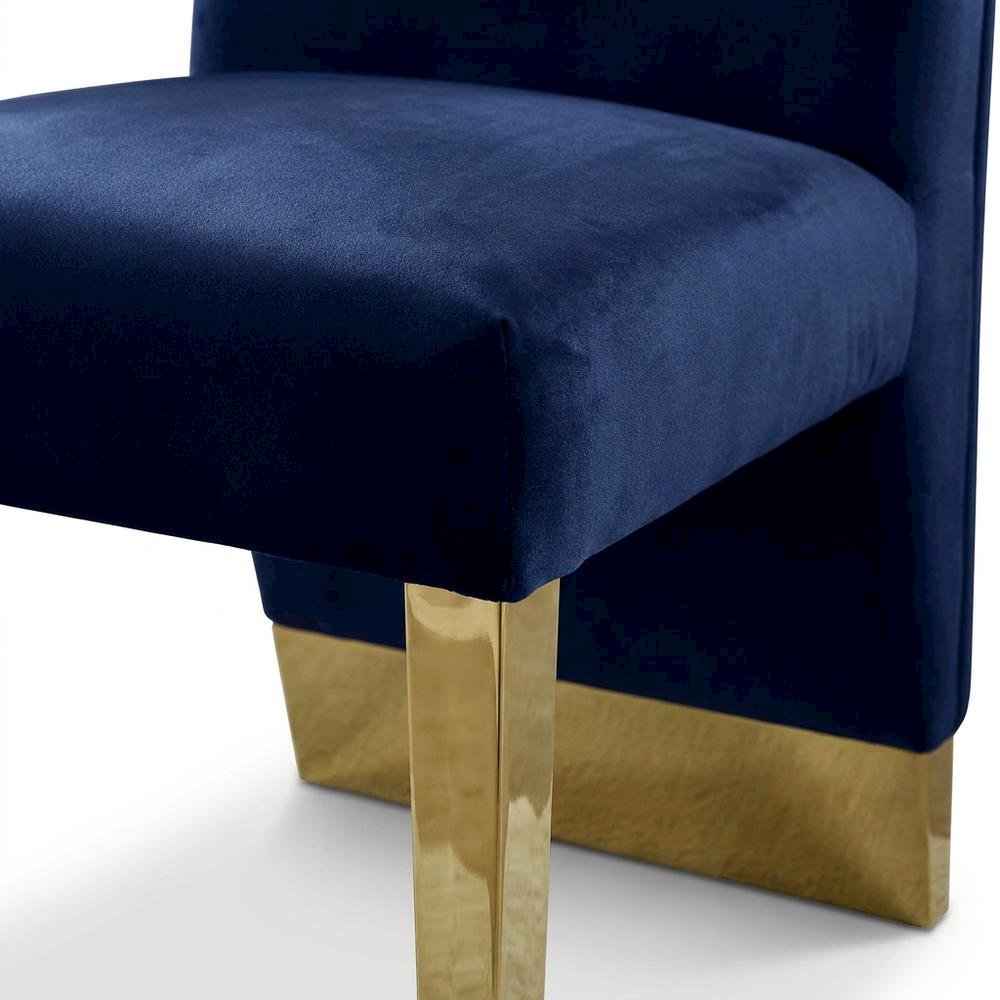 Velvet Upholstered Dining Chairs with Gold Metal Legs, Navy Velvet, Set of 2