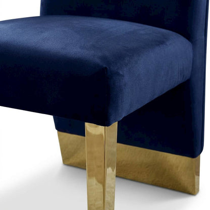 Velvet Upholstered Dining Chairs with Gold Metal Legs, Navy Velvet, Set of 2