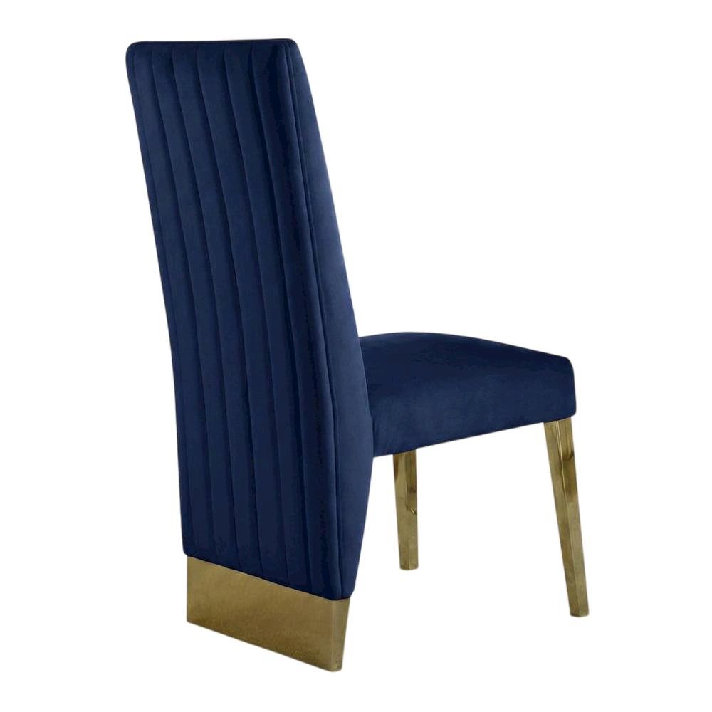 Velvet Upholstered Dining Chairs with Gold Metal Legs, Navy Velvet, Set of 2