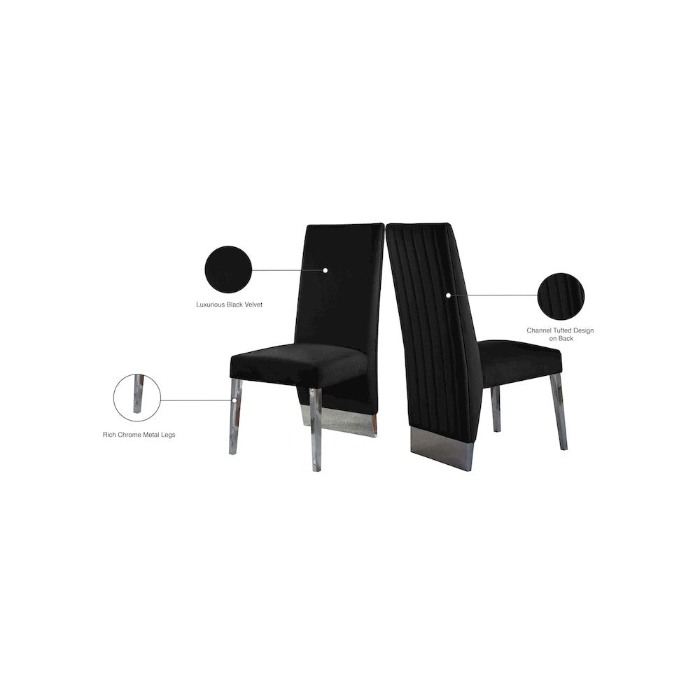 Porsha Black Velvet Dining Chair, Set of 2