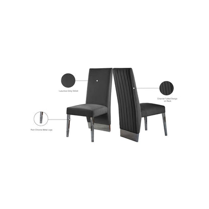 Porsha Grey Velvet Dining Chair, Set of 2