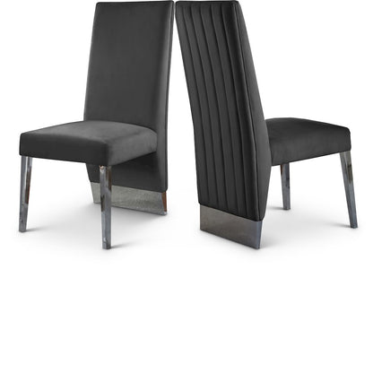 Porsha Grey Velvet Dining Chair, Set of 2