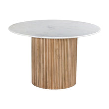 Round Marble-Top Mango Wood Dining Table, Contemporary Style, Natural