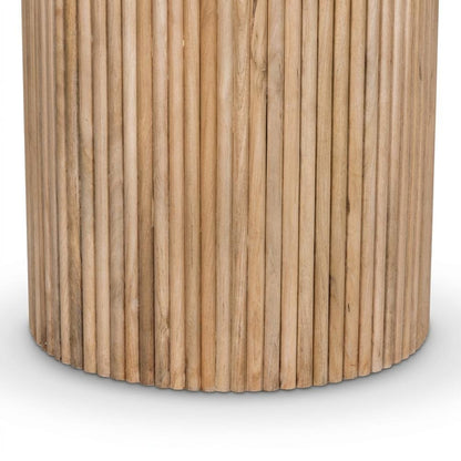 Round Marble-Top Mango Wood Dining Table, Contemporary Style, Natural